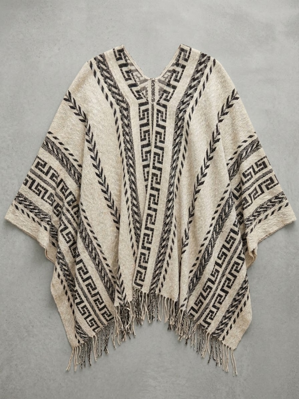 Hayden Los Angeles Geometric Print Fringe Poncho Wrap Sweater - One Size NWT